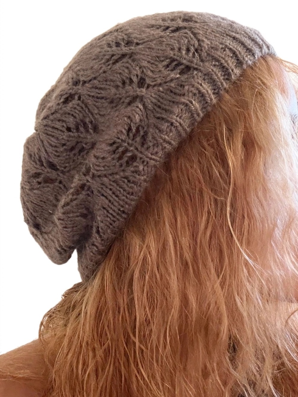 Heather Taupe Slouchy Beanie open knit Soft  Easy Care boho chic once size - Picture 4 of 4